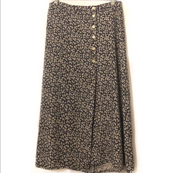 Vintage Dresses & Skirts - Vintage! Floral Print Button Down Midi Skirt